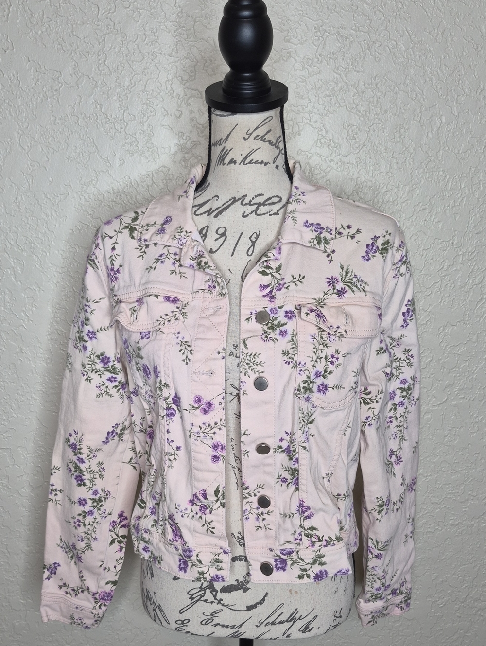 Candie's Floral Jean Jacket Cottage Boho Feminine Hippie Y2K Size L